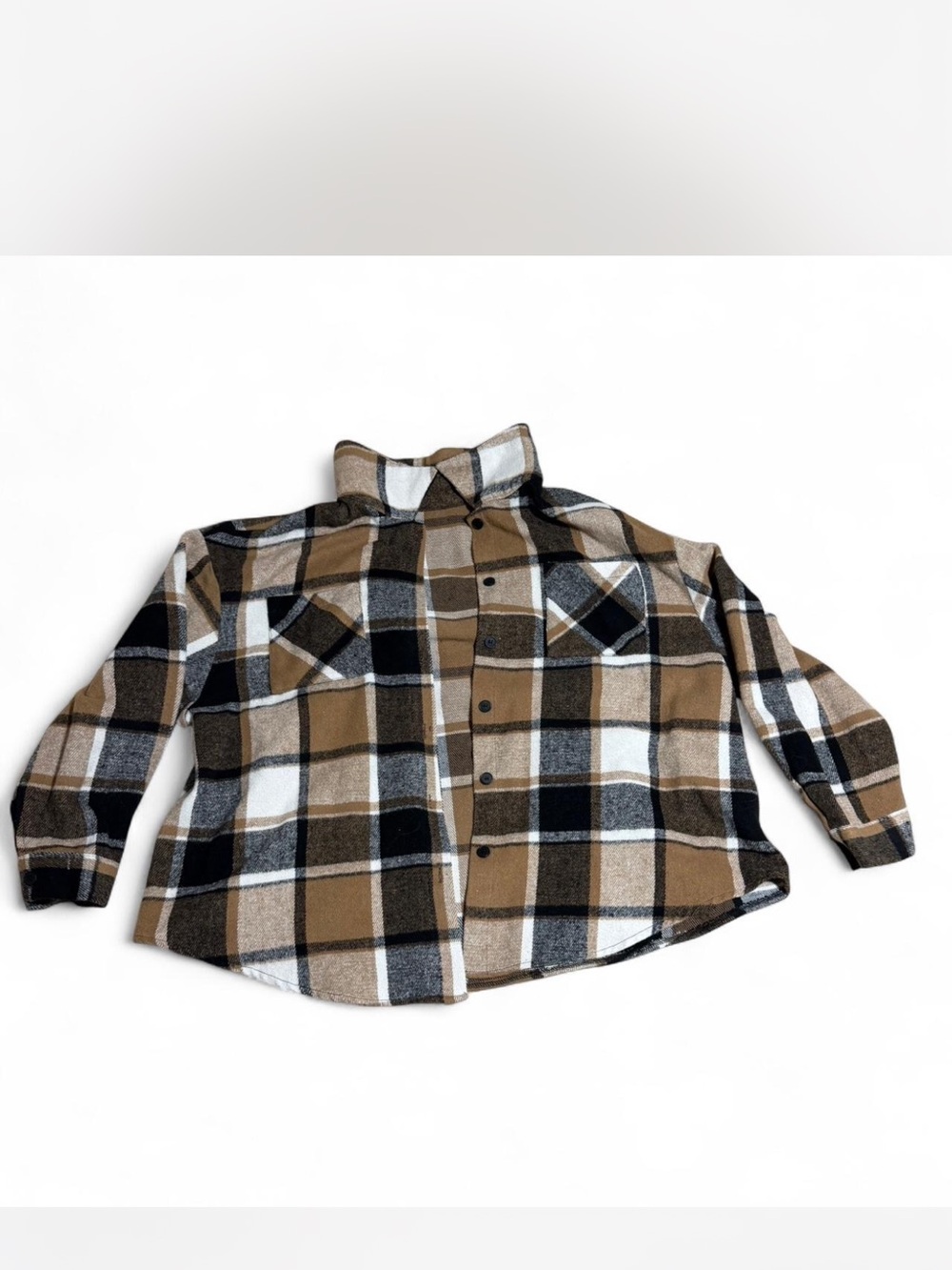 Plaid Button-Up Shirt Jacket - Brown/Black/White